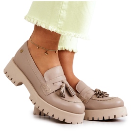 Sapatos de couro feminino Franjas Maciejka 05497-04 Bege Sapatos de couro feminino Franjas Maciejka 05497-04 Bege