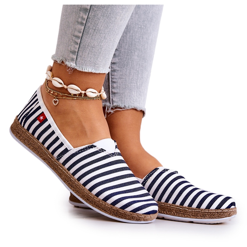 Alpargatas femininas Big Star Cintos FF276027 Azul Marinho branco