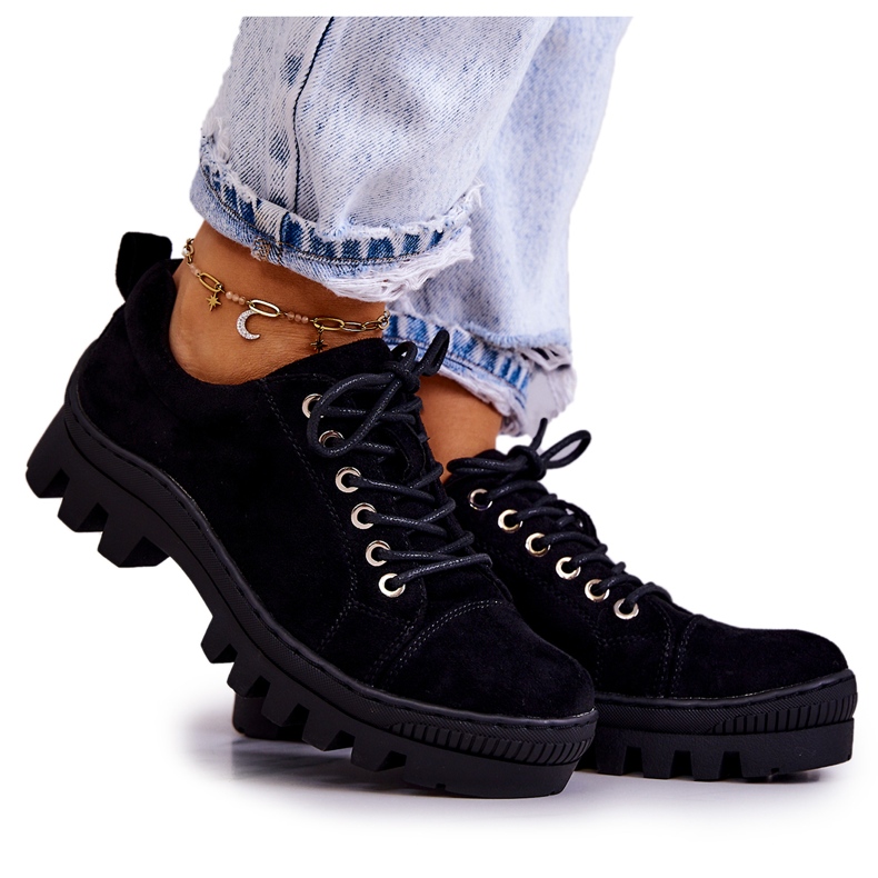 S.Barski Sapatos femininos de camurça com amarração preta Mayson preto