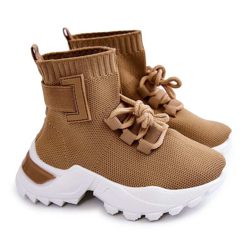 FR1 Tênis esportivo infantil meia alta bege Nickie