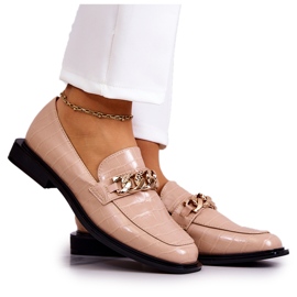 Vinceza Mocassins de couro Mocassins com corrente Killen bege dourado