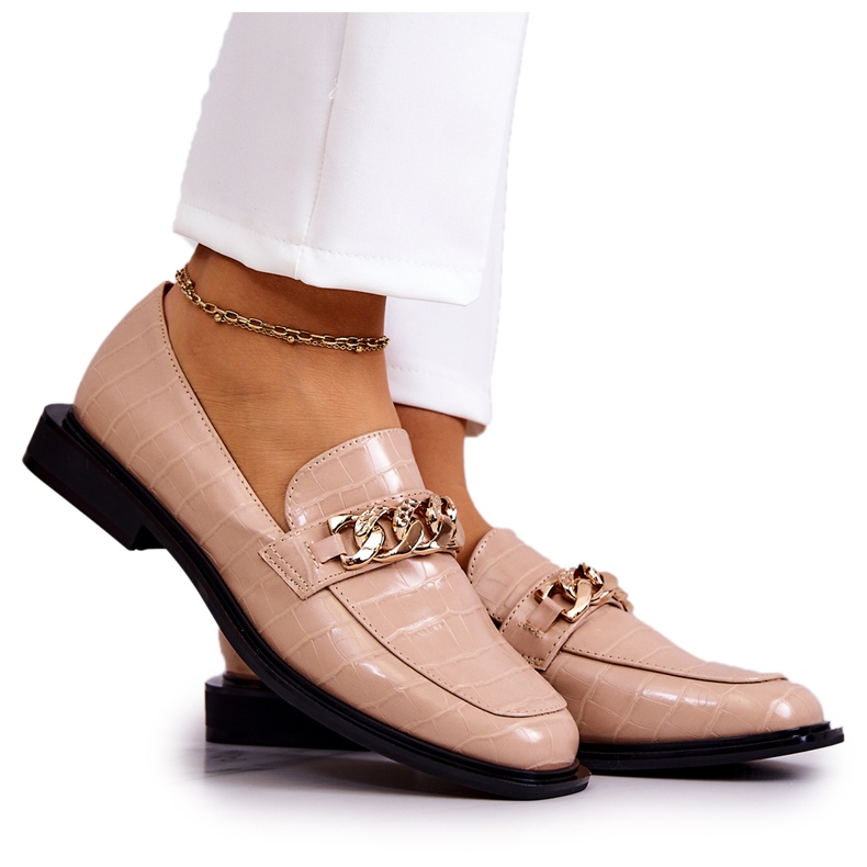 Vinceza Mocassins de couro Mocassins com corrente Killen bege dourado