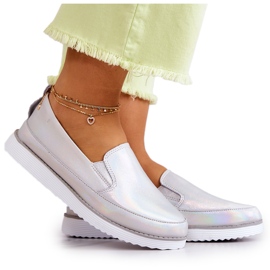 Tênis de couro feminino slip-on S.Barski holográfico prata Tênis de couro feminino slip-on S.Barski holográfico prata