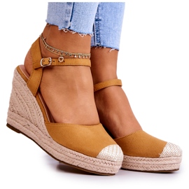FW1 Alpargatas femininas em uma plataforma trançada Camel Canillo marrom