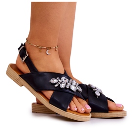 FW1 Sandálias femininas confortáveis ​​com decoração em preto Irvine