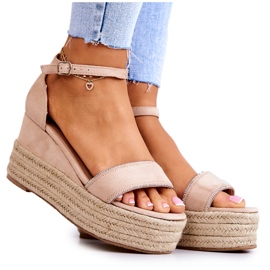 FW1 Sandálias femininas em cunha com zircônia cúbica bege linette