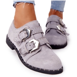 Brogues femininos com fivelas Lu Boo Grey cinza