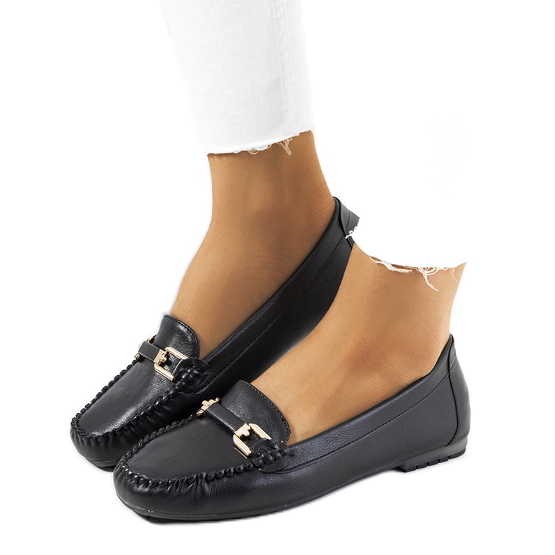 Mocassins femininos negros da Flavon preto