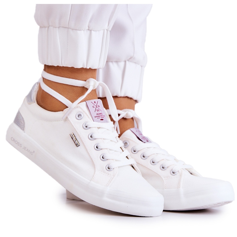 Cross Jeans Tênis feminino amarrado cruzado jeans JJ2R4038C branco