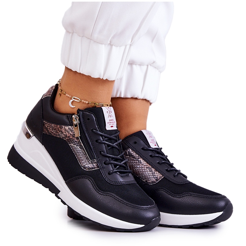 Cross Jeans Tênis feminino de cunha jeans cruzado JJ2R4027C preto