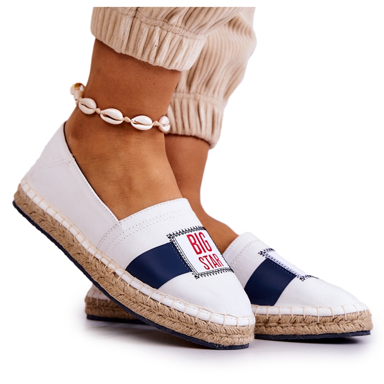 Espadrilhas femininas sem salto Big Star JJ274964 branco e azul marinho