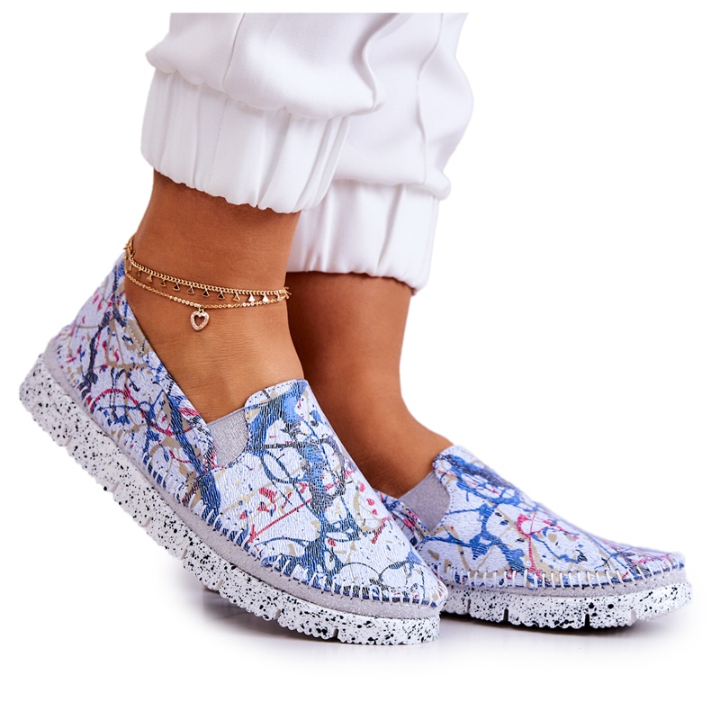 Sapatos femininos de couro sem salto Maciejka 03512-39 azul