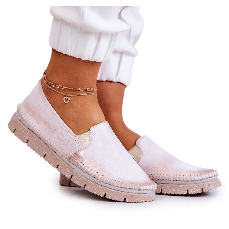 Sapatos femininos de couro sem salto Maciejka 03512-28 Rosa claro