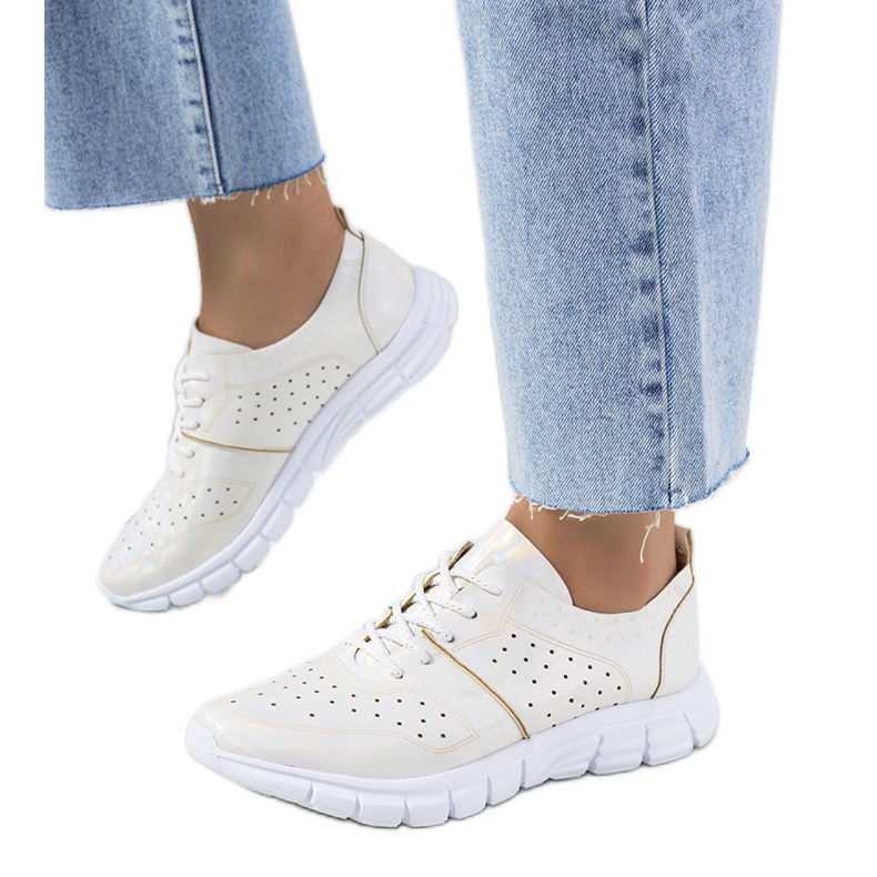 Enid sapatilhas holográficas brancas bege