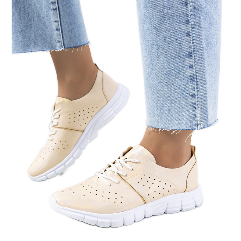 Enid Gold treinadores holográficos bege dourado