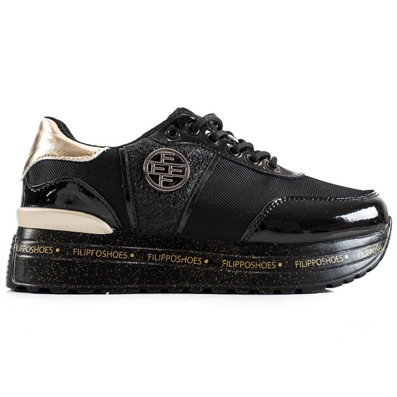 Filippo Tênis de couro da moda preto dourado