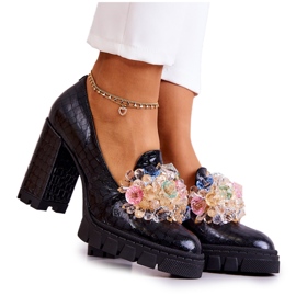 PA2 Bombas elegantes com ornamento de cobras Caterine pretas preto