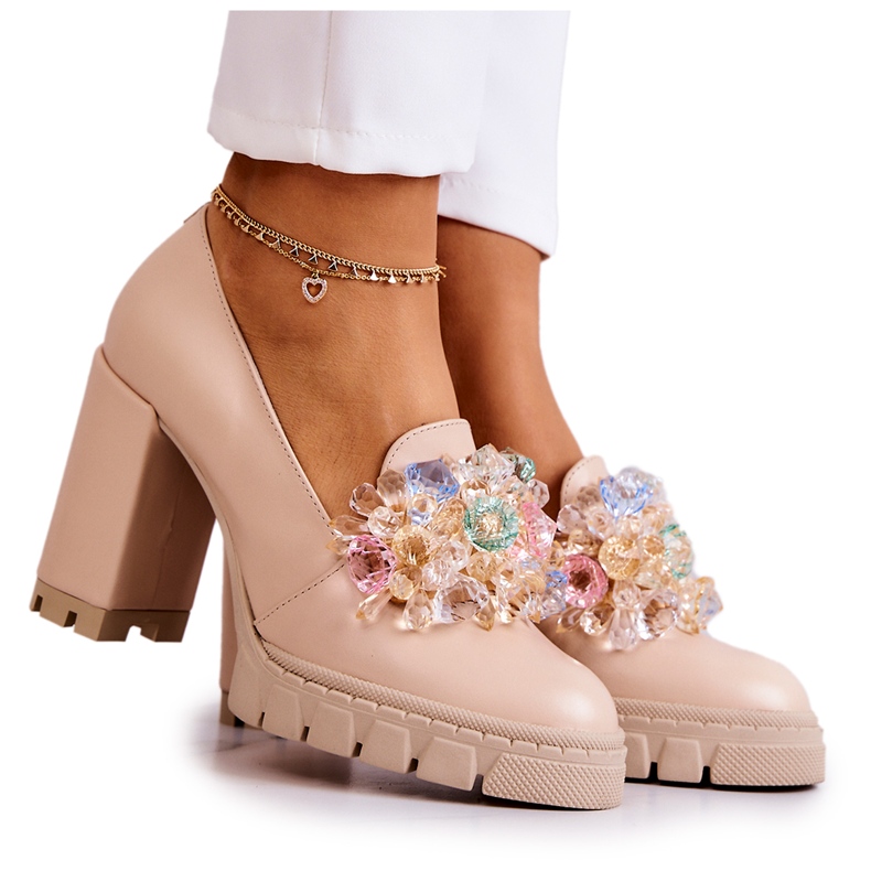 PA2 Bombas Elegantes Com Decoração Simples Bege Caterine