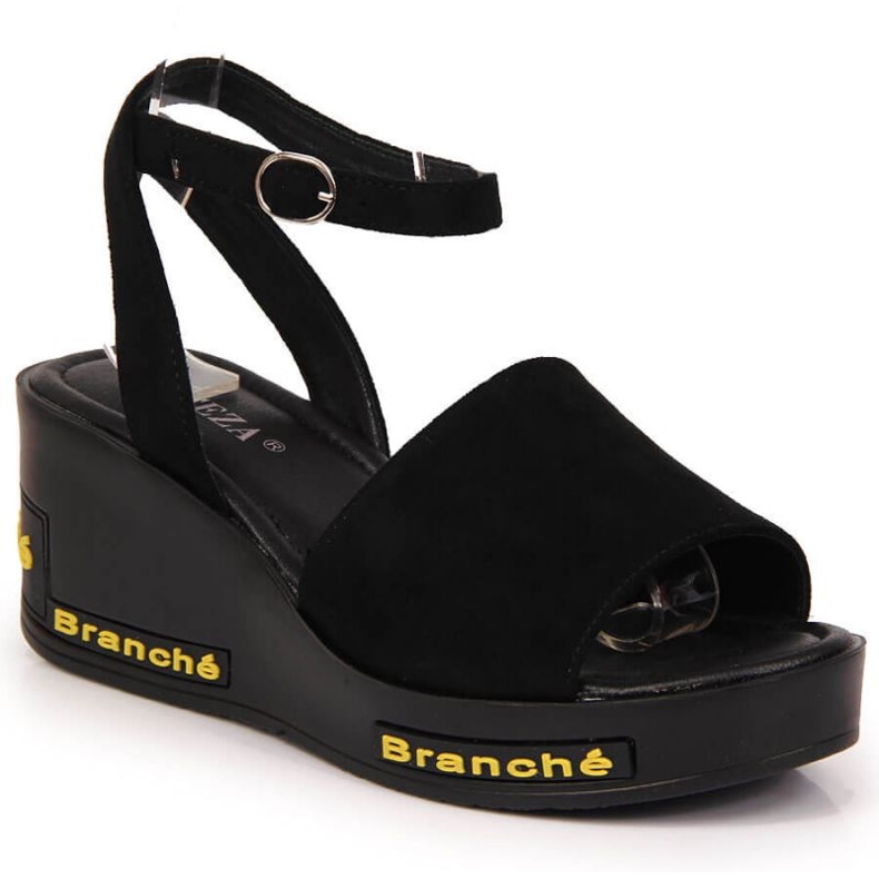 Sandália de cunha preta Vinceza W JAN108A preto