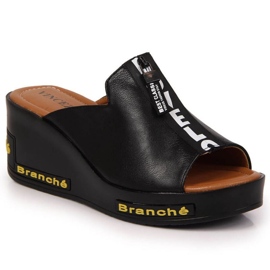 Chinelos de cunha pretos com inscrições Vinceza W JAN109 Chinelos de cunha pretos com inscrições Vinceza W JAN109