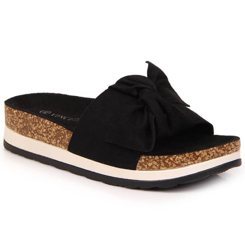 Chinelos pretos com laço de plataforma Vinceza W JAN112A Chinelos pretos com laço de plataforma Vinceza W JAN112A