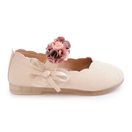 Vinceza Bailarinas infantis com velcro flores bege claro Caitlin