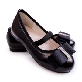 S.Barski Bailarinas infantis de couro com laço decorativo preto clarinho S.Barski Bailarinas infantis de couro com laço decorativo preto clarinho