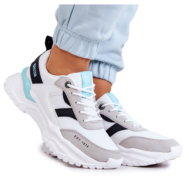 Tênis esportivo feminino Big Star JJ274A412 branco e preto azul