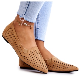 LU BOO Bailarinas femininas a céu aberto Slip-on Camel Rosario marrom