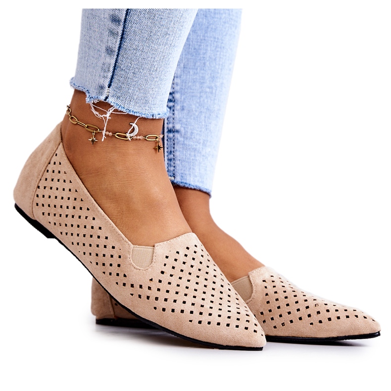 LU BOO Slip-on Bege Rosario feminino bailarinas a céu aberto