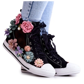 LU BOO Tênis cano alto com flores Sellin preto LU BOO Tênis cano alto com flores Sellin preto