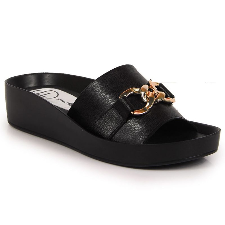 Chinelos de couro com corrente Filippo W PAW345A preto