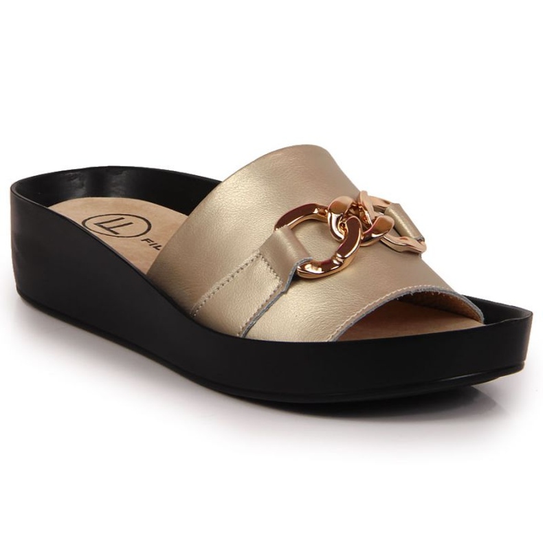Chinelos de couro com corrente Filippo W PAW345B dourado