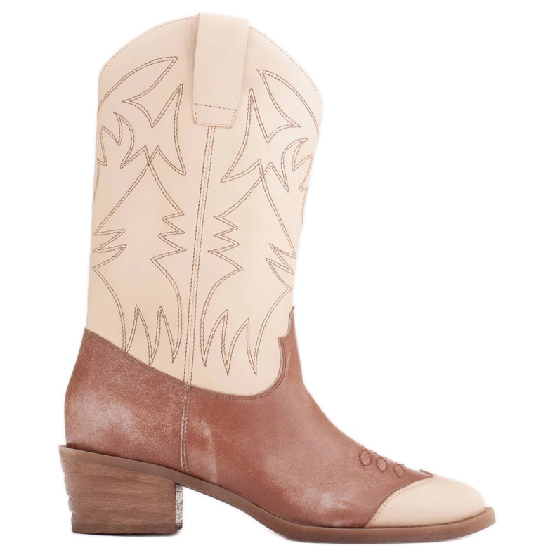 Marco Shoes Botas de cowboy bordadas, couro efeito vintage bege castanho