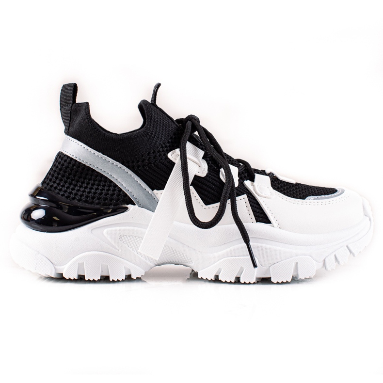 TRENDI Tênis confortáveis ​​com cadarço branco preto