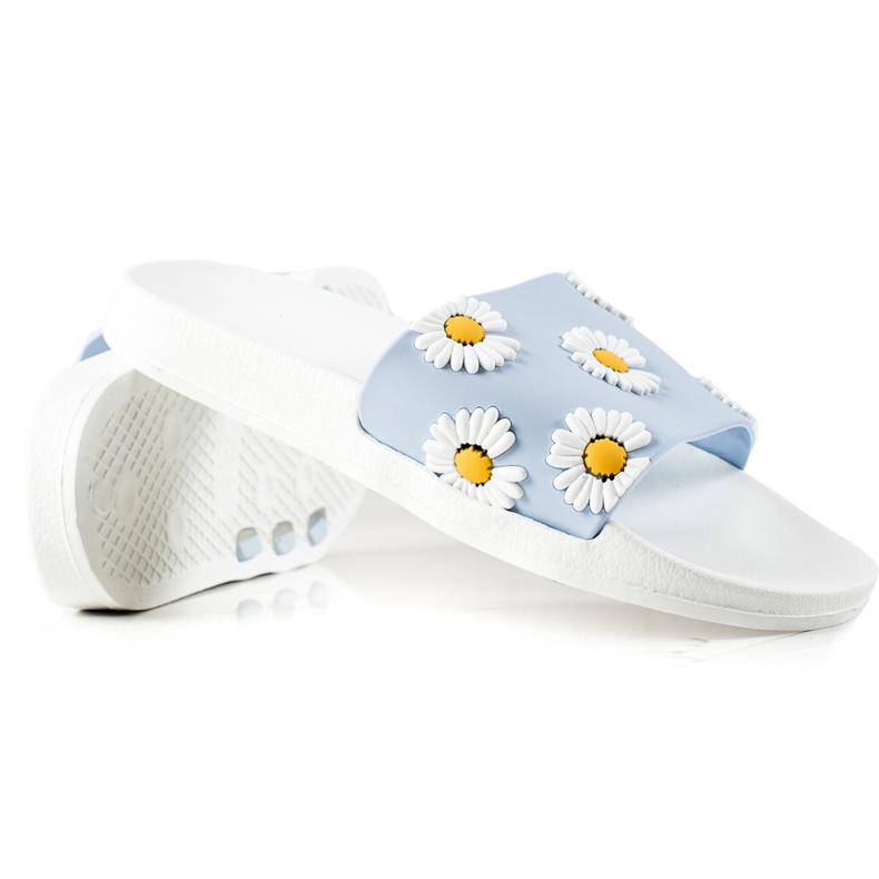 TRENDI Chinelos azuis e brancos com margaridas azul