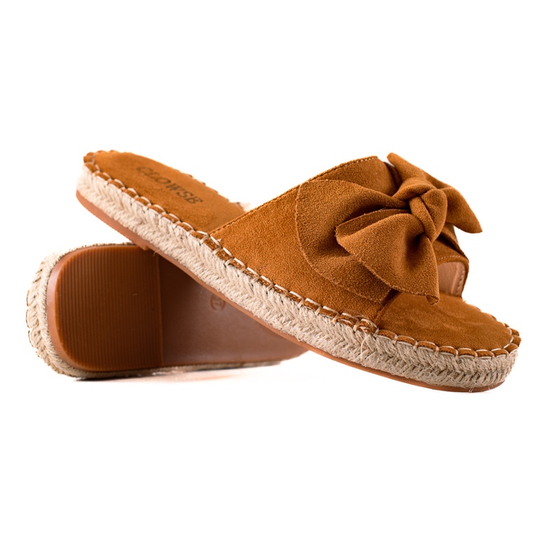 TRENDI Chinelos marrons com laço castanho