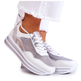 S.Barski Tênis feminino esportivo branco-prata Bourne