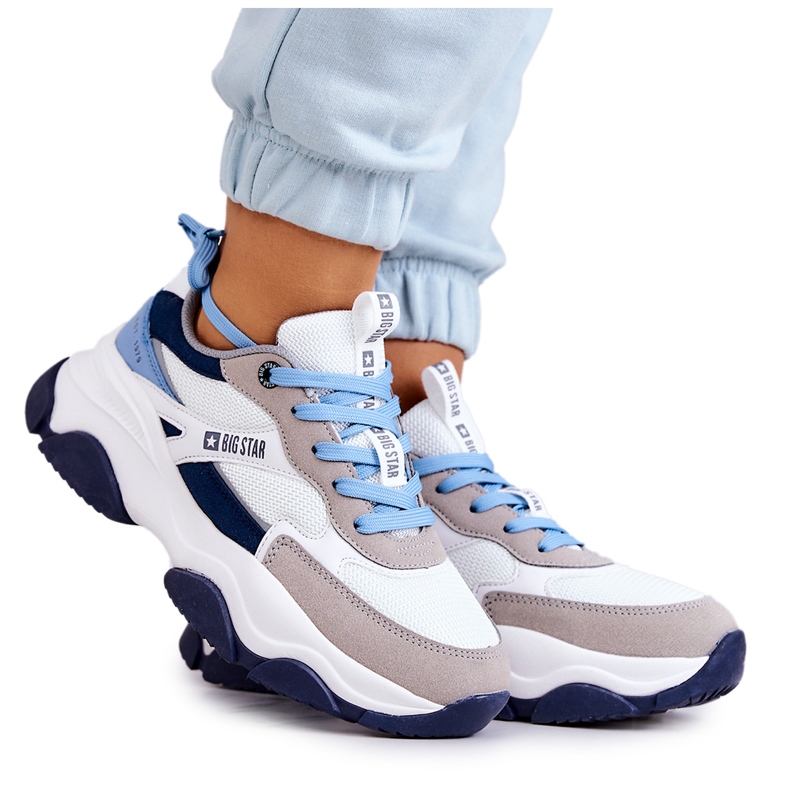 Tênis feminino tênis esportivo Big Star JJ274580 Branco-Azul azul marinho