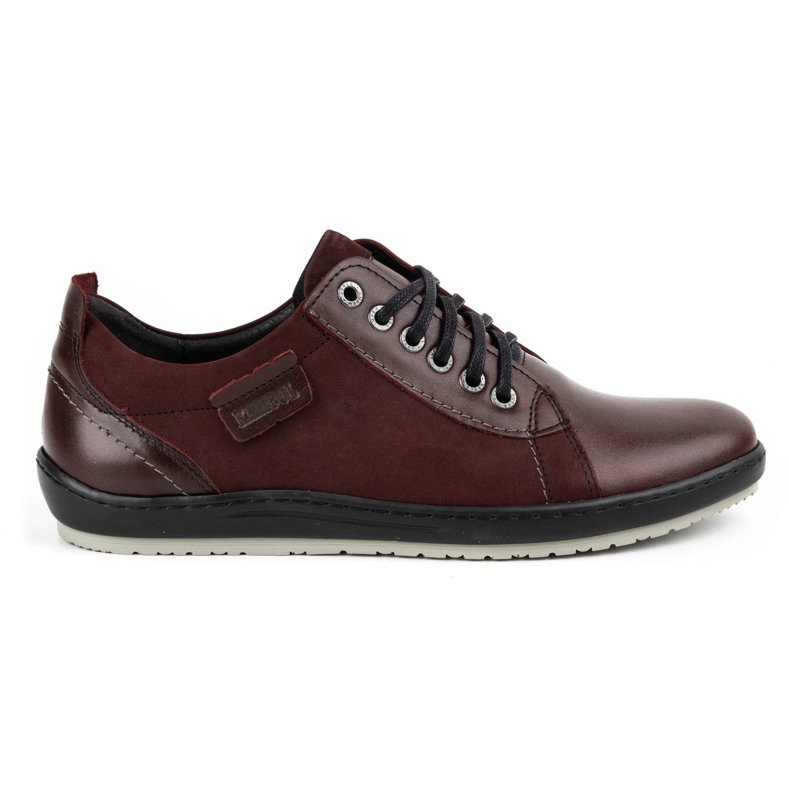 Kampol Sapatos de couro casuais masculinos 61KAM Borgonha vermelho
