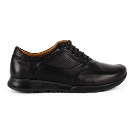Olivier Sapatos casuais de couro masculino 902KNT grão preto com preto