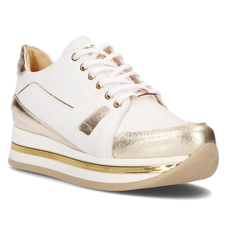 Tênis de couro Filippo 092 branco e dourado