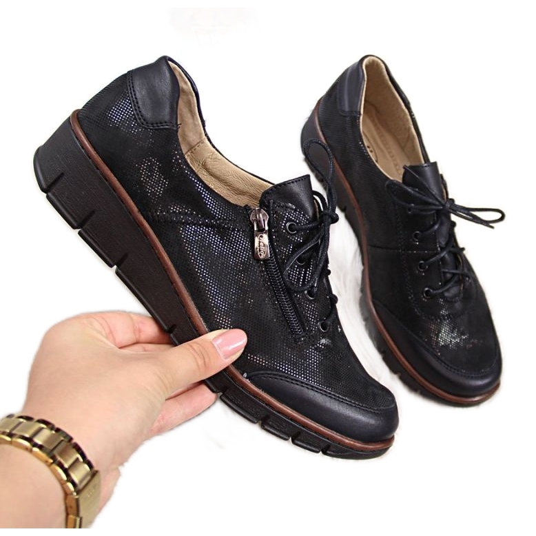 Sapatos de couro Helios W H334 preto brilhante