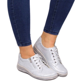 Sapatos de couro com zíper, prata Helios W H357C
