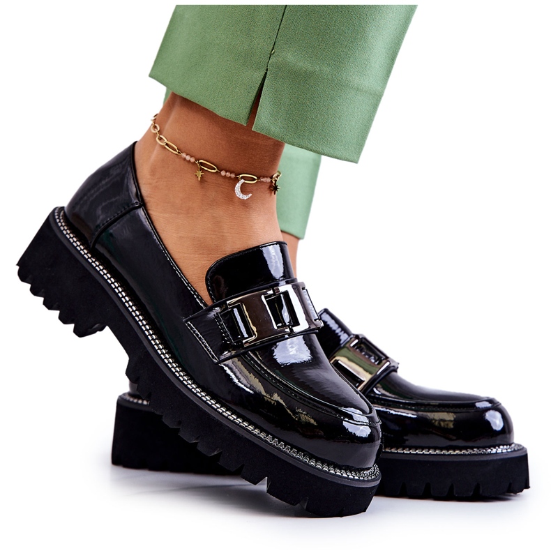 S.Barski Sapatos de Couro Lacado em Corine Preto