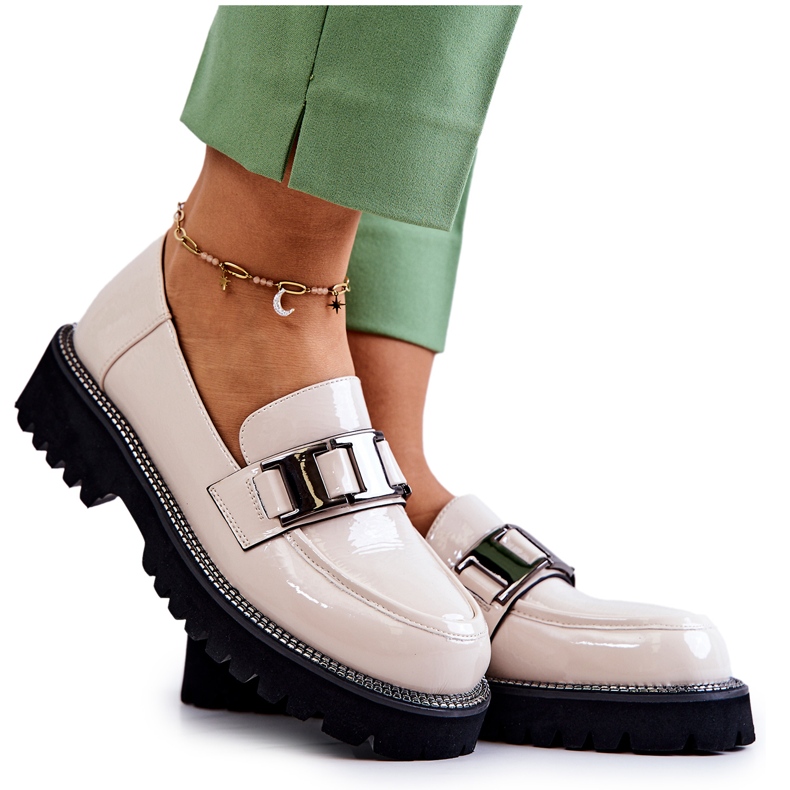 S.Barski Sapatos de Couro Lacado Bege Claro Corine