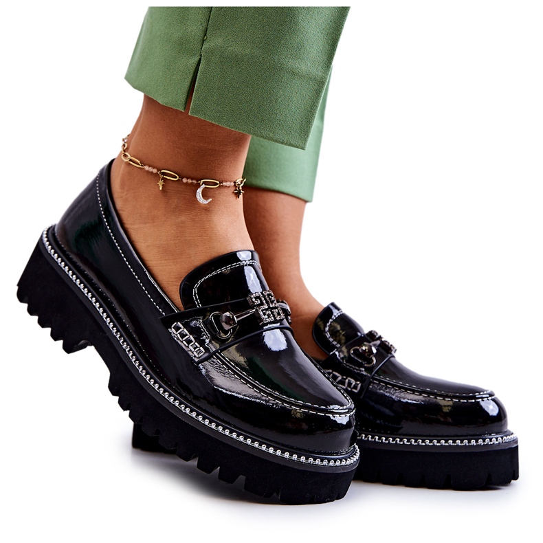 S.Barski Sapatos de couro envernizado com decoração preta Adison preto