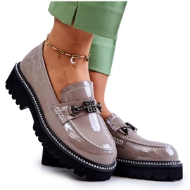 S.Barski Sapatos de couro envernizado com decoração marrom claro Adison multicolorido