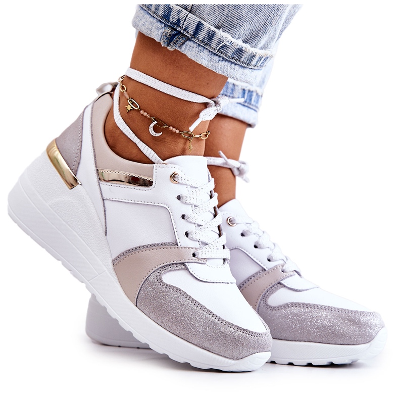 S.Barski Sapatos esportivos de couro em uma cunha branca e cinza Rayana branco