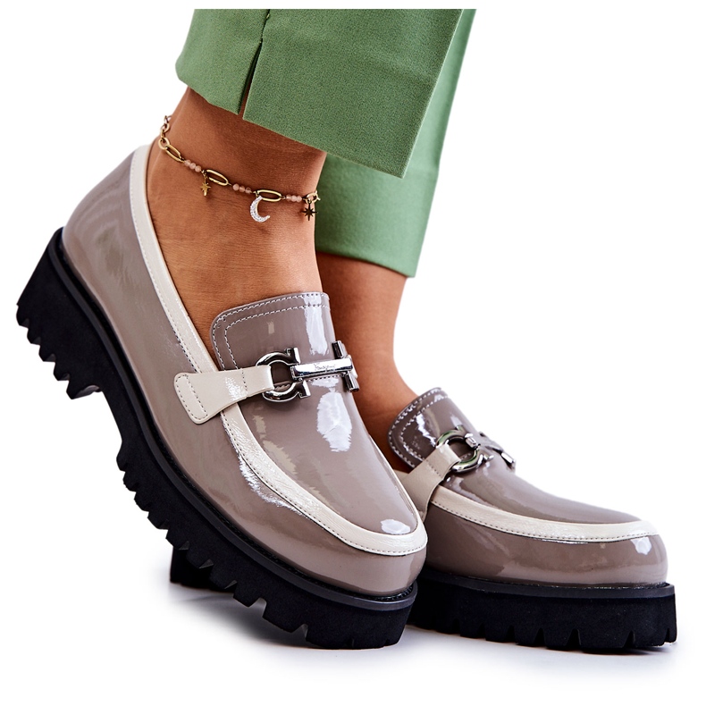 S.Barski Mocassins Femininos Lacados Bege-Branco Cassida